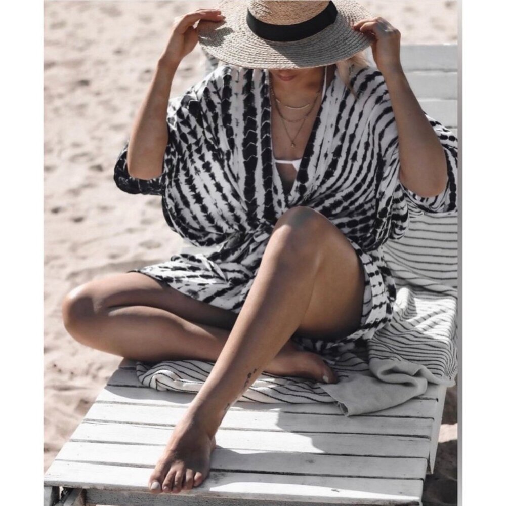 Style Park 1  Tie Dye Open Front Long Duster Cardigan Kimono Cover Up One Size